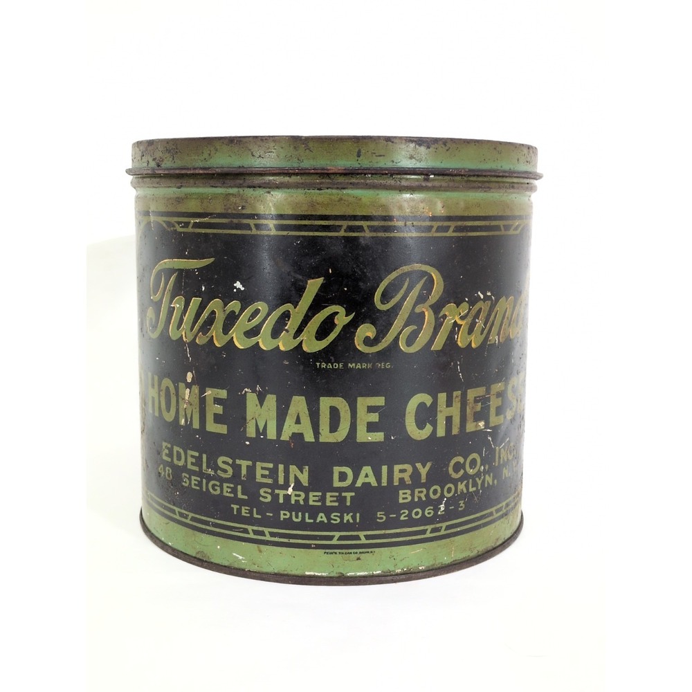 VTG RARE Tin Tuxedo Brand Home Made Cheese Edelstein Dairy Brooklyn New York